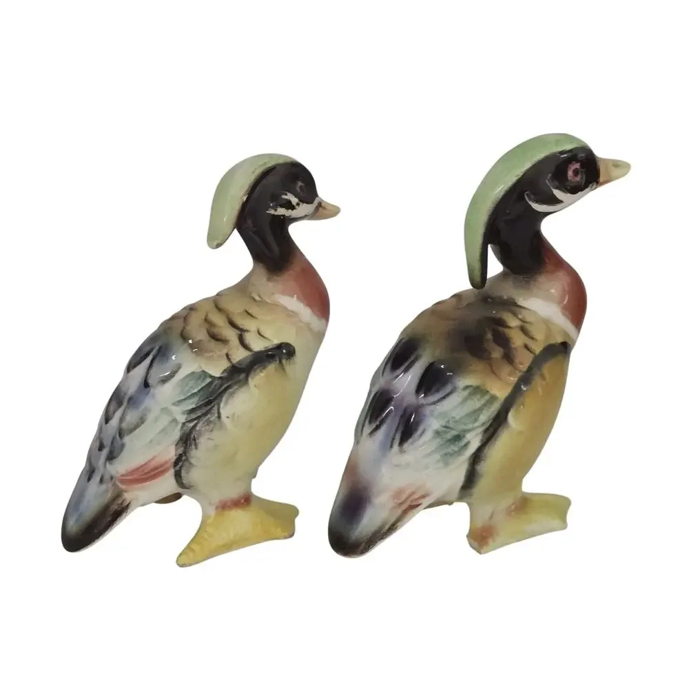 Vintage Ceramic Crested Duck Salt Pepper Shakers MCM Kitsch Figural Birds